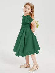 Chiffon Tea Length Junior Bridesmaid Dresses Dark Green