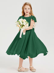 Chiffon Tea Length Junior Bridesmaid Dresses Dark Green