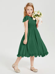 Chiffon Tea Length Junior Bridesmaid Dresses Dark Green
