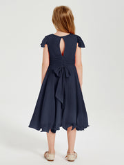 Chiffon Tea Length Junior Bridesmaid Dresses Dark Navy