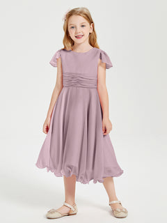 Chiffon Tea Length Junior Bridesmaid Dresses Dusk