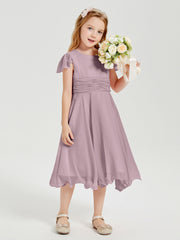 Chiffon Tea Length Junior Bridesmaid Dresses Dusk