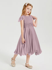 Chiffon Tea Length Junior Bridesmaid Dresses Dusk