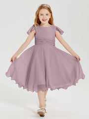 Chiffon Tea Length Junior Bridesmaid Dresses Dusk