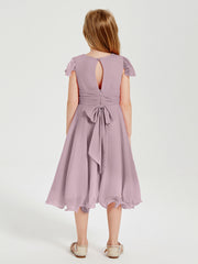 Chiffon Tea Length Junior Bridesmaid Dresses Dusk