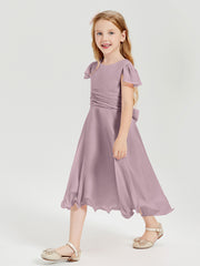 Chiffon Tea Length Junior Bridesmaid Dresses Dusk