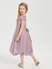 Chiffon Tea Length Junior Bridesmaid Dresses Dusk