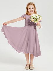 Chiffon Tea Length Junior Bridesmaid Dresses Dusk