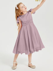 Chiffon Tea Length Junior Bridesmaid Dresses Dusk