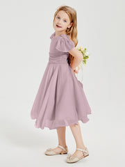 Chiffon Tea Length Junior Bridesmaid Dresses Dusk