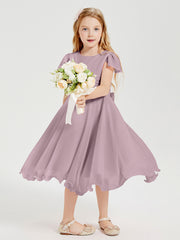 Chiffon Tea Length Junior Bridesmaid Dresses Dusk