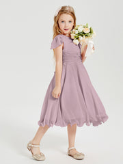 Chiffon Tea Length Junior Bridesmaid Dresses Dusk