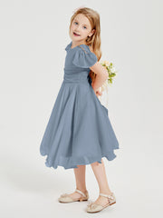Chiffon Tea Length Junior Bridesmaid Dresses Dusty Blue