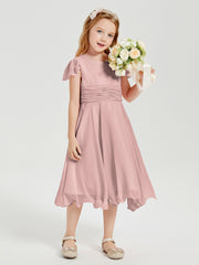 Chiffon Tea Length Junior Bridesmaid Dresses Dusty Rose