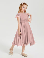 Chiffon Tea Length Junior Bridesmaid Dresses Dusty Rose