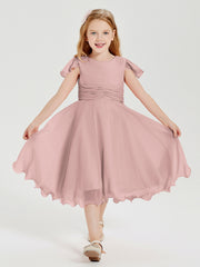 Chiffon Tea Length Junior Bridesmaid Dresses Dusty Rose