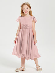 Chiffon Tea Length Junior Bridesmaid Dresses Dusty Rose