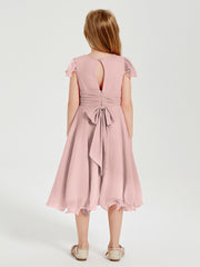 Chiffon Tea Length Junior Bridesmaid Dresses Dusty Rose