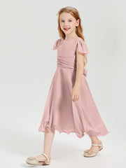 Chiffon Tea Length Junior Bridesmaid Dresses Dusty Rose