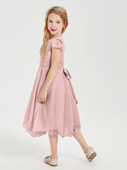 Chiffon Tea Length Junior Bridesmaid Dresses Dusty Rose