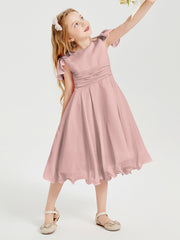 Chiffon Tea Length Junior Bridesmaid Dresses Dusty Rose