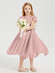 Chiffon Tea Length Junior Bridesmaid Dresses Dusty Rose