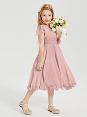 Chiffon Tea Length Junior Bridesmaid Dresses Dusty Rose