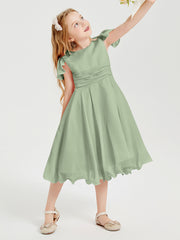 Chiffon Tea Length Junior Bridesmaid Dresses Dusty Sage