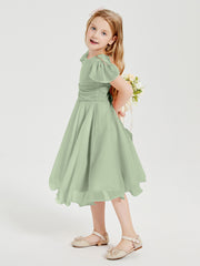 Chiffon Tea Length Junior Bridesmaid Dresses Dusty Sage