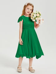 Chiffon Tea Length Junior Bridesmaid Dresses Emerald