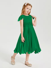 Chiffon Tea Length Junior Bridesmaid Dresses Emerald