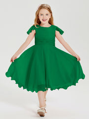Chiffon Tea Length Junior Bridesmaid Dresses Emerald