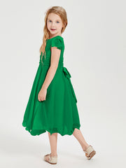 Chiffon Tea Length Junior Bridesmaid Dresses Emerald