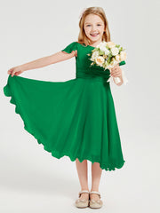 Chiffon Tea Length Junior Bridesmaid Dresses Emerald