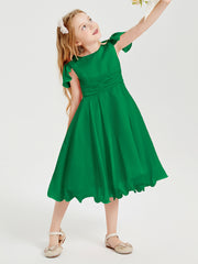 Chiffon Tea Length Junior Bridesmaid Dresses Emerald