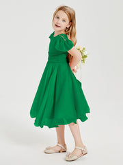 Chiffon Tea Length Junior Bridesmaid Dresses Emerald