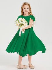 Chiffon Tea Length Junior Bridesmaid Dresses Emerald