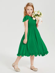 Chiffon Tea Length Junior Bridesmaid Dresses Emerald