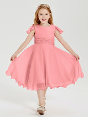 Chiffon Tea Length Junior Bridesmaid Dresses Flamingo
