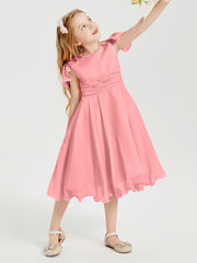 Chiffon Tea Length Junior Bridesmaid Dresses Flamingo