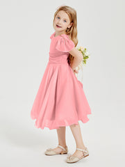 Chiffon Tea Length Junior Bridesmaid Dresses Flamingo