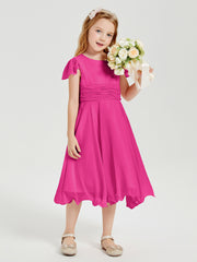 Chiffon Tea Length Junior Bridesmaid Dresses Fuchsia