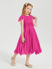 Chiffon Tea Length Junior Bridesmaid Dresses Fuchsia