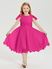Chiffon Tea Length Junior Bridesmaid Dresses Fuchsia