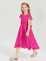 Chiffon Tea Length Junior Bridesmaid Dresses Fuchsia