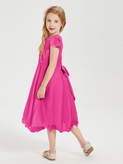 Chiffon Tea Length Junior Bridesmaid Dresses Fuchsia