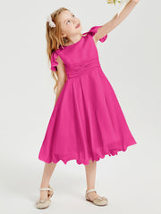 Chiffon Tea Length Junior Bridesmaid Dresses Fuchsia