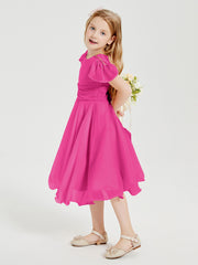 Chiffon Tea Length Junior Bridesmaid Dresses Fuchsia