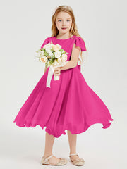 Chiffon Tea Length Junior Bridesmaid Dresses Fuchsia