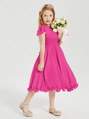 Chiffon Tea Length Junior Bridesmaid Dresses Fuchsia